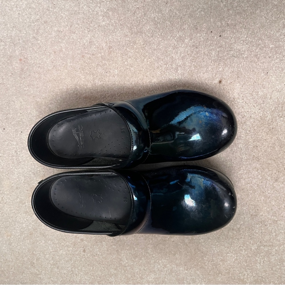 Dansko Black Patent Leather Mules